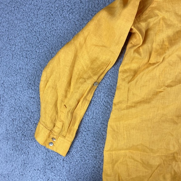 Sigrid Olsen Shirt Womens XL Yellow Linen Button Up Roll Up Long Sleeve Cottage - Picture 6 of 11